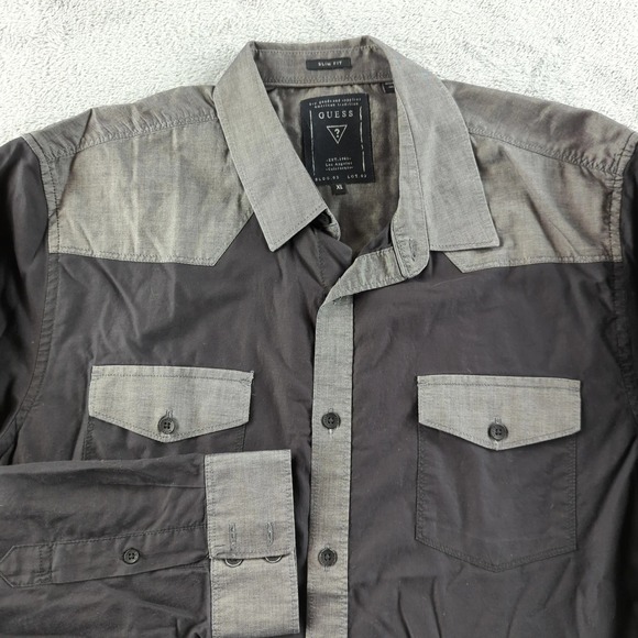 Guess Other - Guess Shirt Mens XL Gray Colorblock Long Sleeve Western Button Up Slim Fit